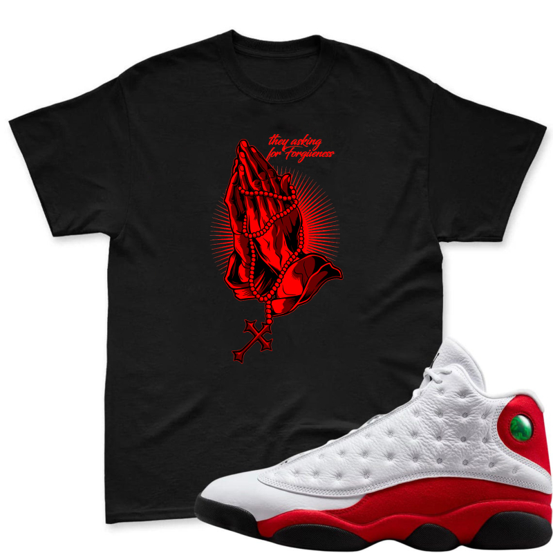 Praying Hands With Rosary And Cross Shirt To Match Air Jordan 13 Chicago - Sneaker Match Shirt