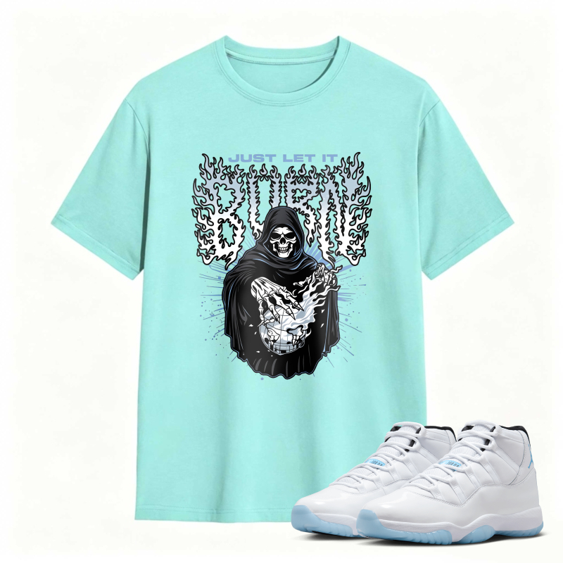 Grim Reaper With Skull And Wings Design Shirt To Match Air Jordan 11 White Legend Blue - Sneaker Match Shirt