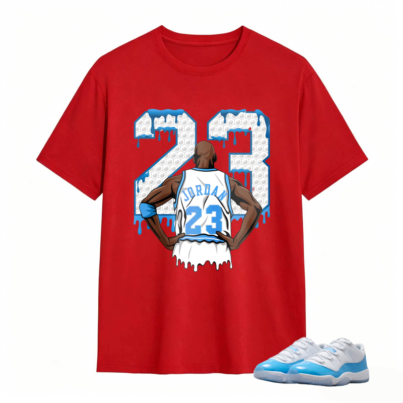Michael Jordan 23 Dripping Number Back View Shirt To Match Jordan 11 University Blue Sneaker Match Shirt