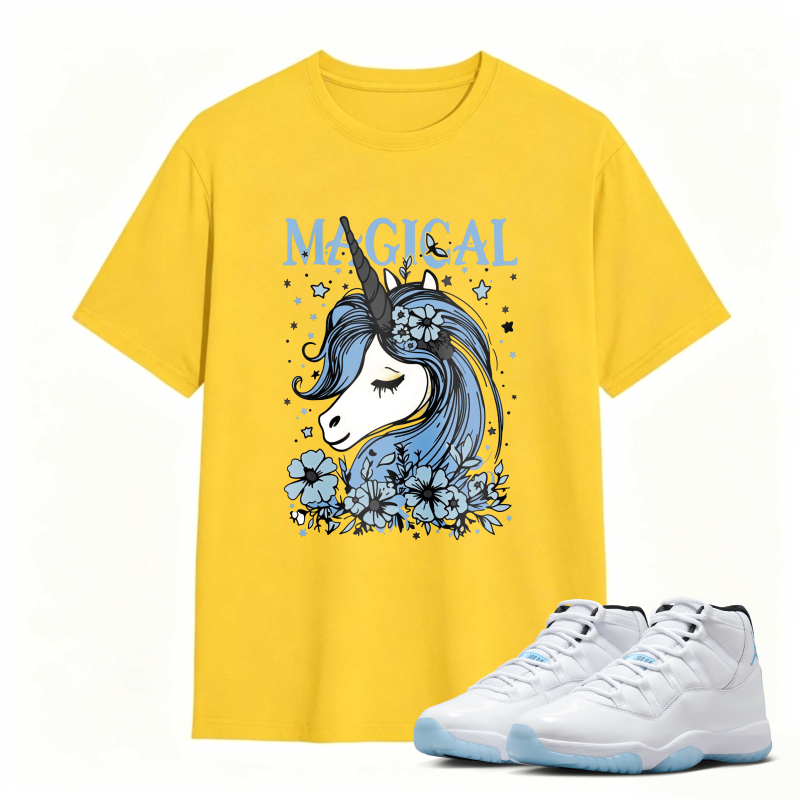 Unicorn With Blue Flowers And Stars Magical Shirt To Match Air Jordan 11 White Legend Blue Sneaker Match Shirt