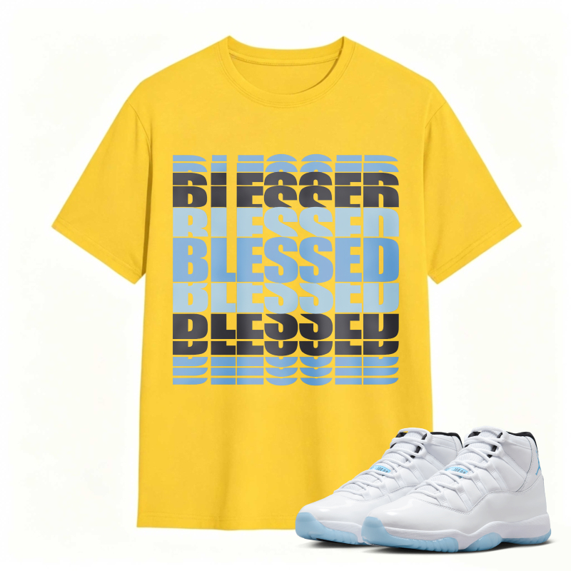 Blessed Text Pattern Shirt To Match Air Jordan 11 White Legend Blue - Sneaker Match Shirt