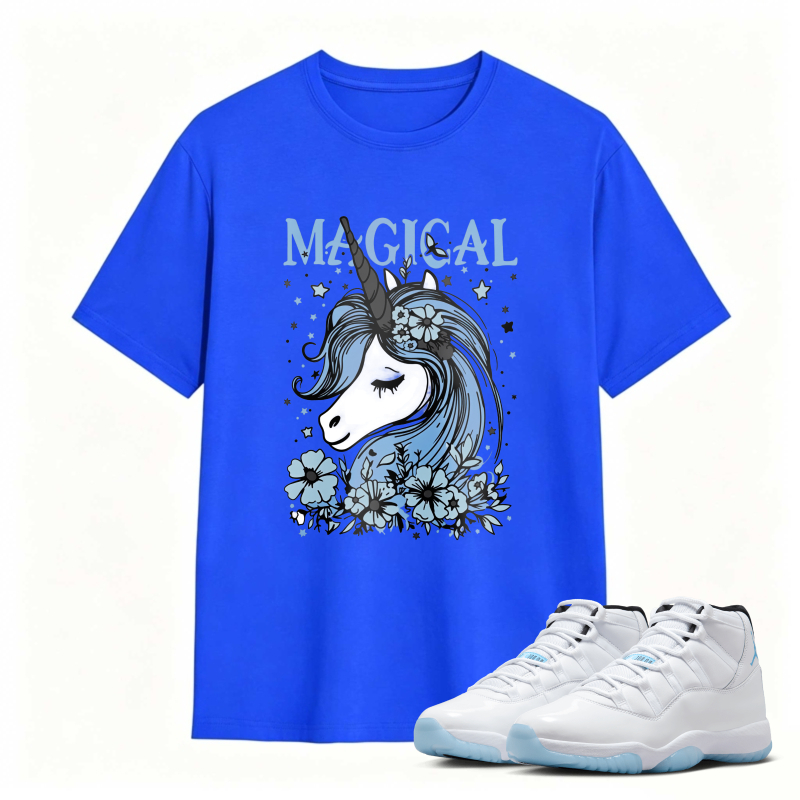 Unicorn With Blue Flowers And Stars Magical Shirt To Match Air Jordan 11 White Legend Blue Sneaker Match Shirt
