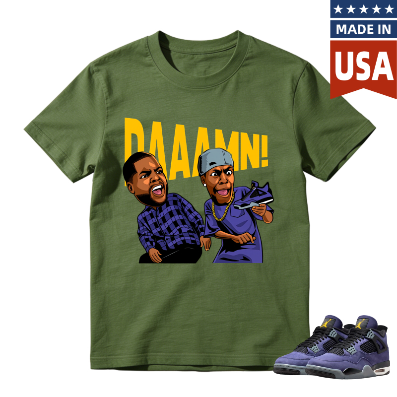 Cartoon Characters With Daaamn Text Shirt To Match Jordan 4 Lakers Imperial Purple Sneaker Match Shirt