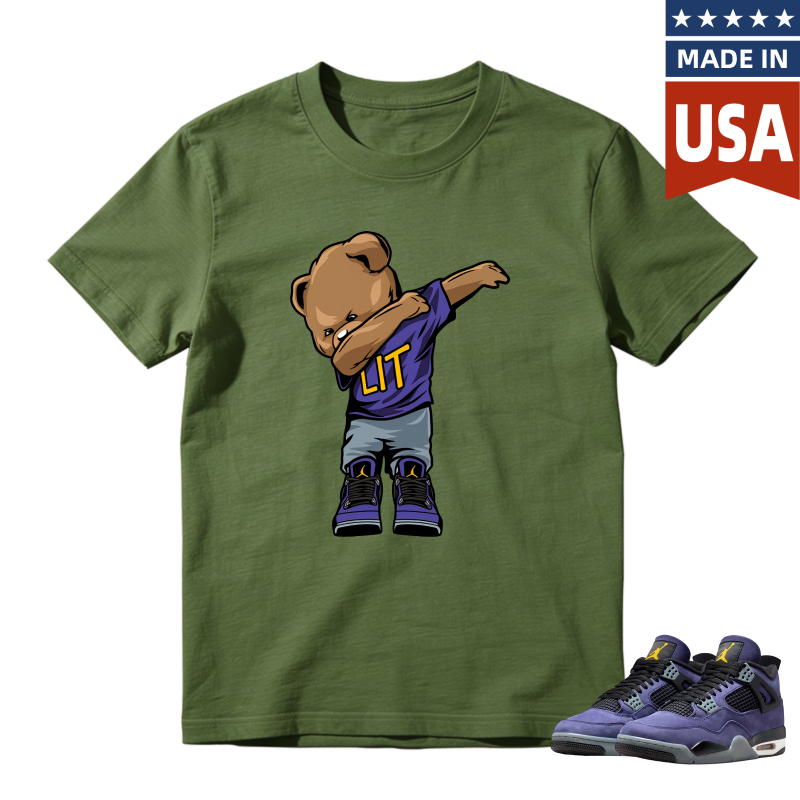 Cartoon Bear Dabbing In Lakers Jersey Shirt To Match Jordan 4 Lakers Imperial Purple - Sneaker Match Shirt