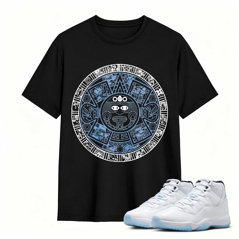 Aztec Calendar Design Shirt to Match Air Jordan 11 White Legend Blue - Sneaker Match Shirt