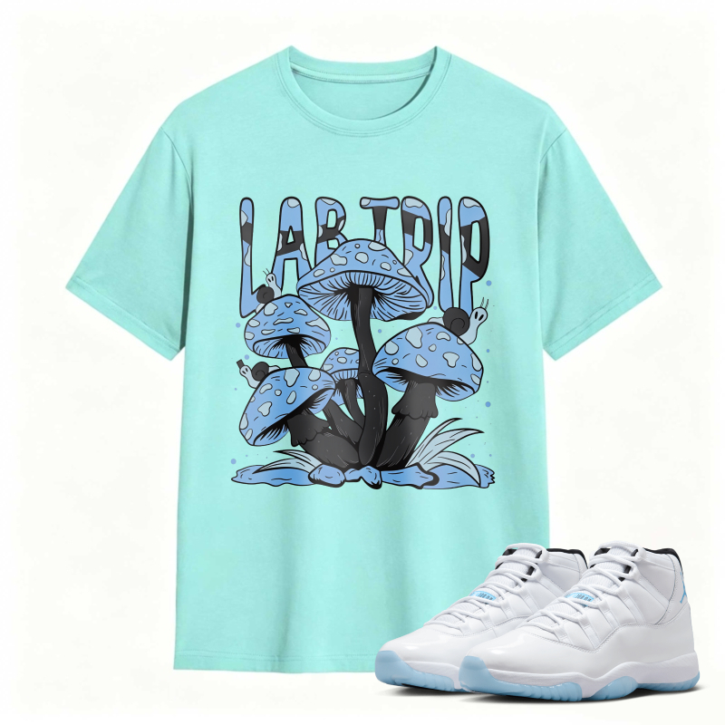Mushroom Lab Trip Graphic Shirt to Match Air Jordan 11 White Legend Blue - Sneaker Match Shirt