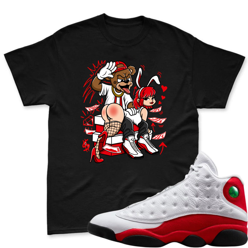 Cartoon Bear And Rabbit Character Design Shirt To Match Air Jordan 13 Chicago - Sneaker Match Shirt