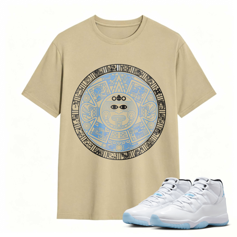 Aztec Calendar Design Shirt to Match Air Jordan 11 White Legend Blue - Sneaker Match Shirt