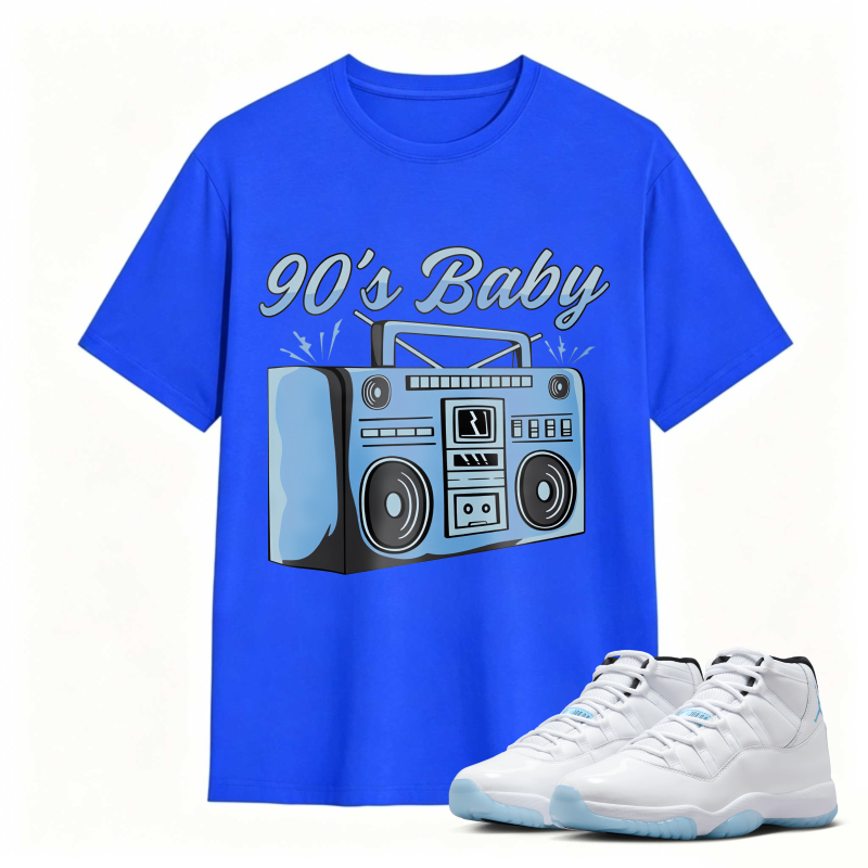 90s Baby Boombox Graphic Shirt to Match Air Jordan 11 White Legend Blue - Sneaker Match Shirt