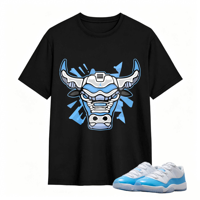 Bull Head With Blue And White Design Shirt To Match Jordan 11 University Blue Sneaker Match Shirt
