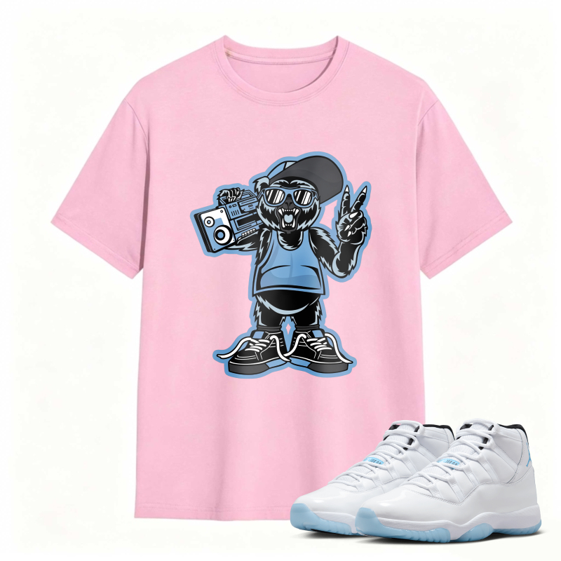 Cartoon Bear With Boombox And Sunglasses Shirt To Match Air Jordan 11 White Legend Blue - Sneaker Match Shirt