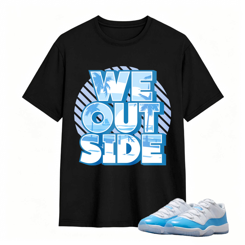 We Outside Text With Palm Tree And Ocean Design Shirt To Match Jordan 11 University Blue Sneaker Match Shirt