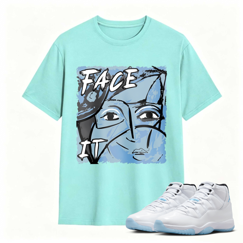 Face It Art Design Shirt To Match Air Jordan 11 White Legend Blue - Sneaker Match Shirt
