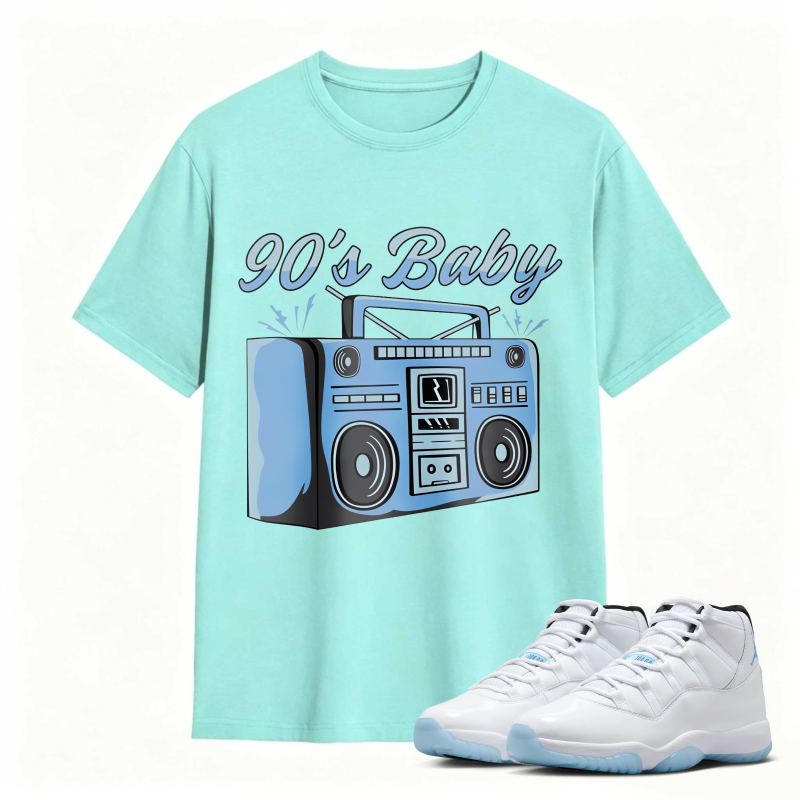 90s Baby Boombox Graphic Shirt to Match Air Jordan 11 White Legend Blue - Sneaker Match Shirt