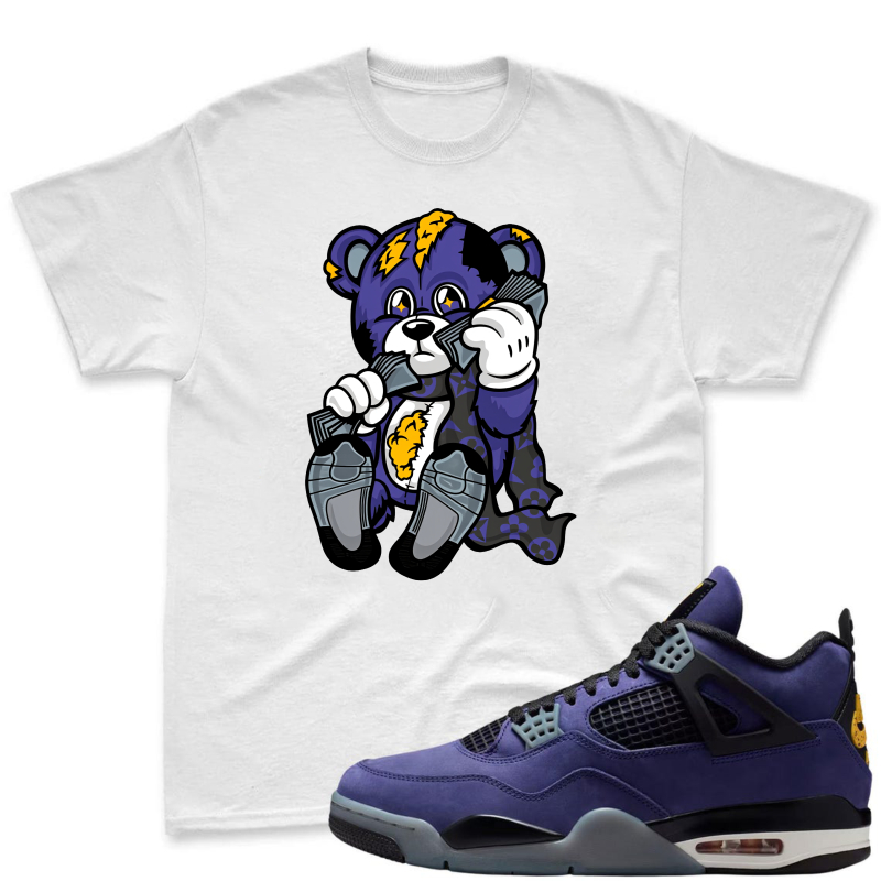 Cartoon Bear With Lightning And Basketball Shirt To Match Jordan 4 Lakers Imperial Purple Sneaker Match Shirt