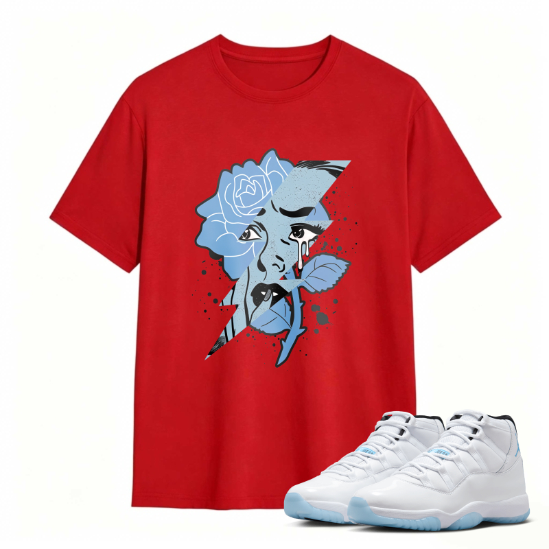 Blue Rose Face Art Shirt to Match Air Jordan 11 White Legend Blue - Sneaker Match Shirt
