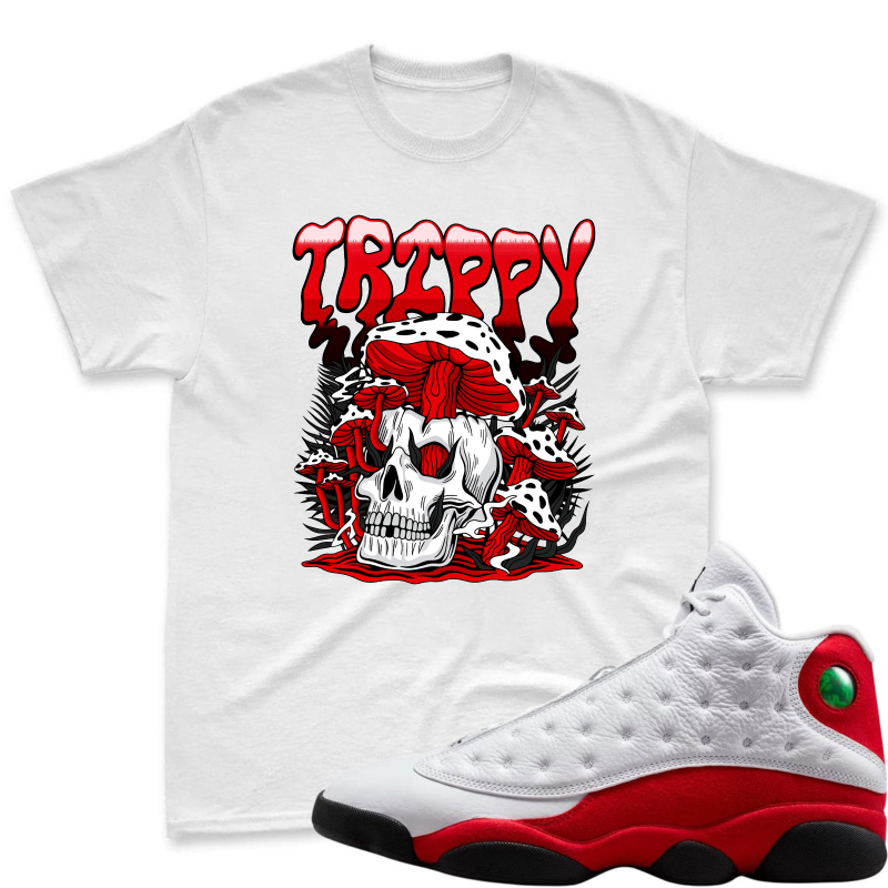 Skull With Red Bow And Trippy Text Shirt To Match Air Jordan 13 Chicago - Sneaker Match Shirt