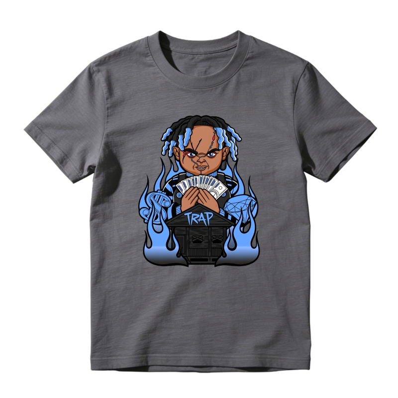 Cartoon Character With Blue Dreads Holding Money And Trap Sign Shirt To Match Jordan 14 Black And University Blue - Sneaker Match Shirt