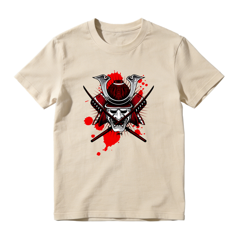 Samurai Helmet With Crossed Swords And Red Splatter Shirt To Match Air Jordan 13 Chicago Sneaker Match Shirt