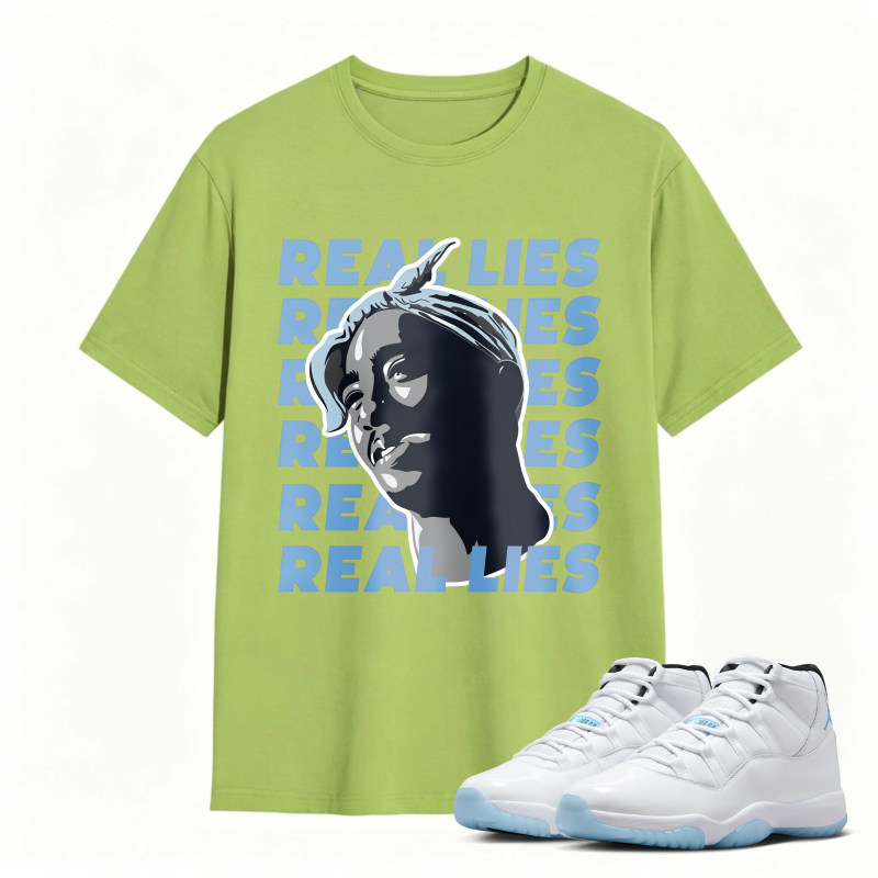 Real Lies Text And Portrait Design Shirt To Match Air Jordan 11 White Legend Blue Sneaker Match Shirt