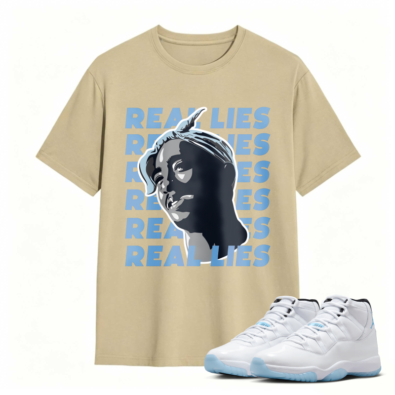 Real Lies Text And Portrait Design Shirt To Match Air Jordan 11 White Legend Blue Sneaker Match Shirt