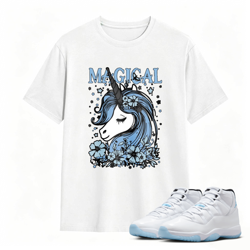 Unicorn With Blue Flowers And Stars Magical Shirt To Match Air Jordan 11 White Legend Blue Sneaker Match Shirt