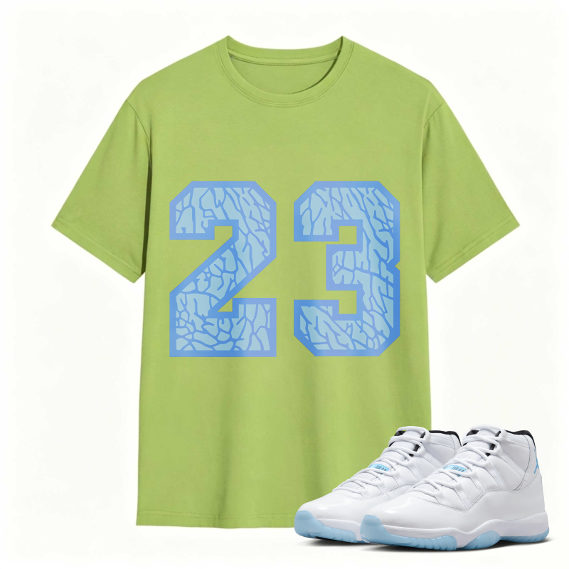 Number 23 Blue Cracked Pattern Shirt To Match Air Jordan 11 White Legend Blue - Sneaker Match Shirt
