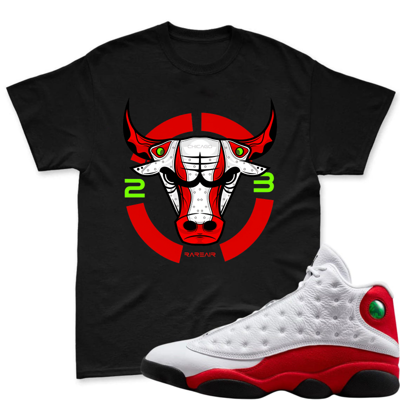 Bulls Logo With Red And Green Accents Shirt To Match Air Jordan 13 Chicago - Sneaker Match Shirt
