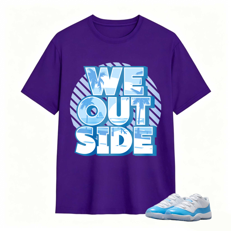 We Outside Text With Palm Tree And Ocean Design Shirt To Match Jordan 11 University Blue Sneaker Match Shirt