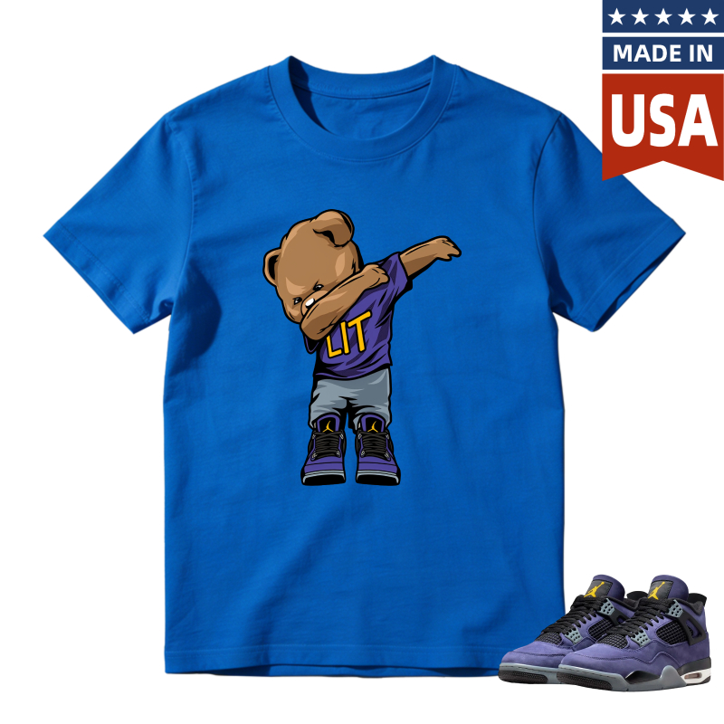 Cartoon Bear Dabbing In Lakers Jersey Shirt To Match Jordan 4 Lakers Imperial Purple - Sneaker Match Shirt