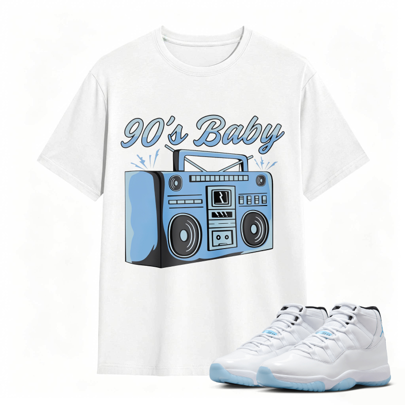 90s Baby Boombox Graphic Shirt to Match Air Jordan 11 White Legend Blue - Sneaker Match Shirt
