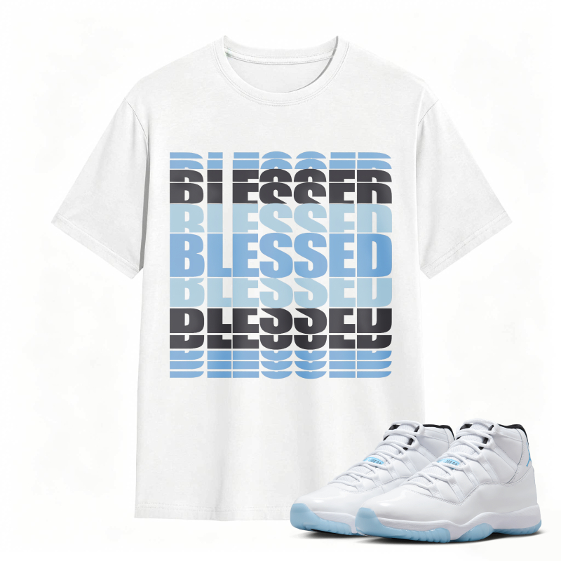 Blessed Text Pattern Shirt To Match Air Jordan 11 White Legend Blue - Sneaker Match Shirt