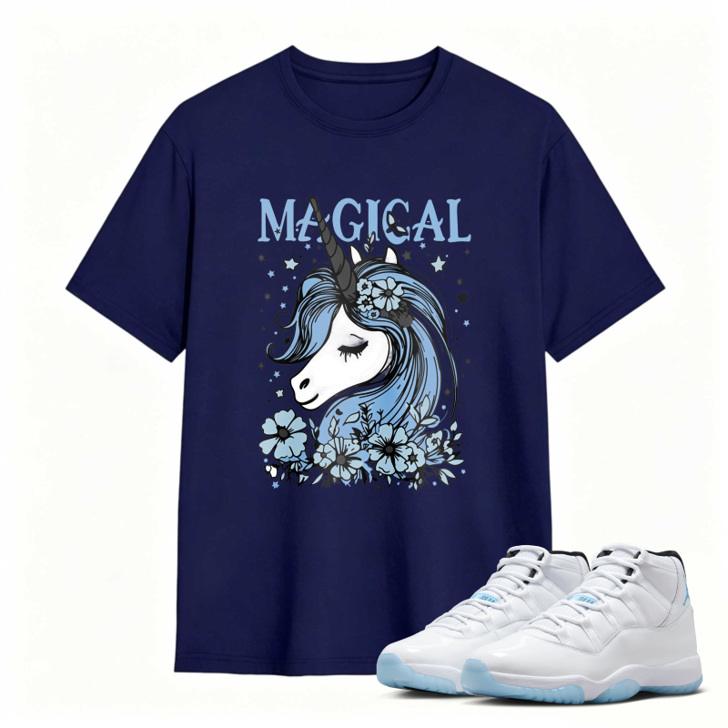 Unicorn With Blue Flowers And Stars Magical Shirt To Match Air Jordan 11 White Legend Blue Sneaker Match Shirt