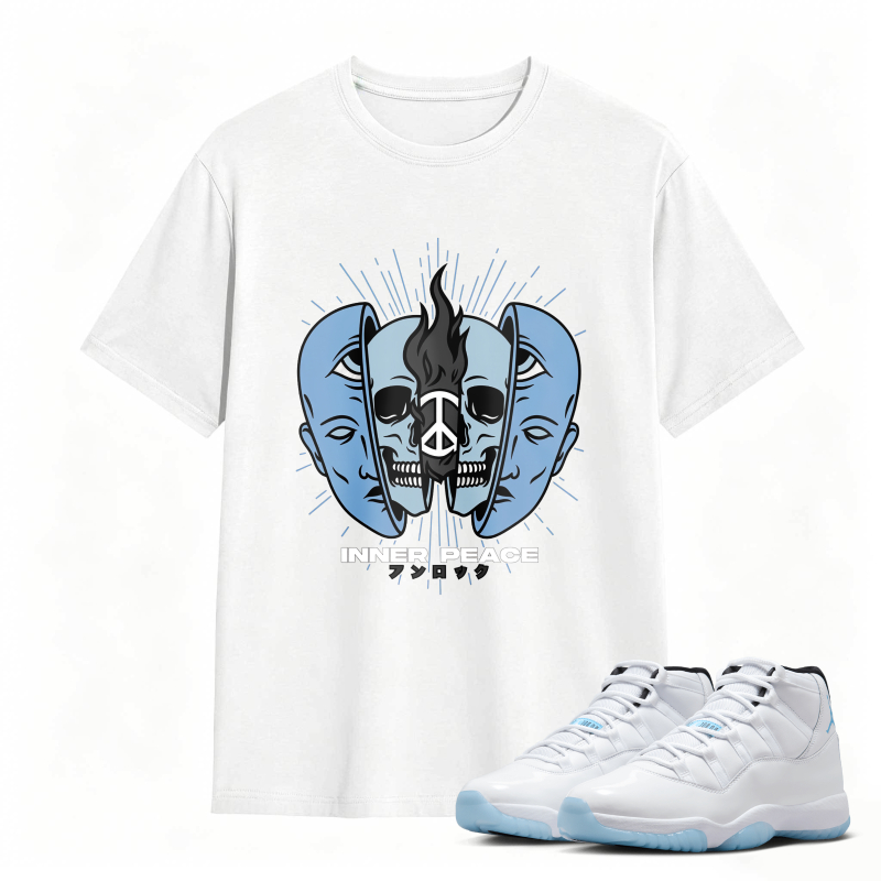 Skull And Dual Faces Design Shirt To Match Air Jordan 11 White Legend Blue - Sneaker Match Shirt