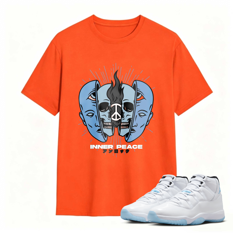 Skull And Dual Faces Design Shirt To Match Air Jordan 11 White Legend Blue - Sneaker Match Shirt
