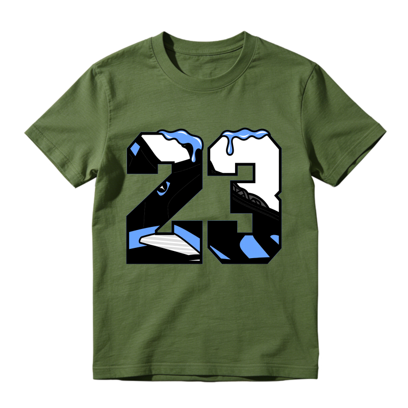 Number 23 With Blue Drip Design Shirt To Match Jordan 14 Black And University Blue Sneaker Match Shirt