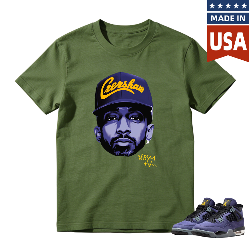 Nipsey Hussle Lakers Cap Portrait Shirt to Match Jordan 4 Lakers Imperial Purple - Sneaker Match Shirt