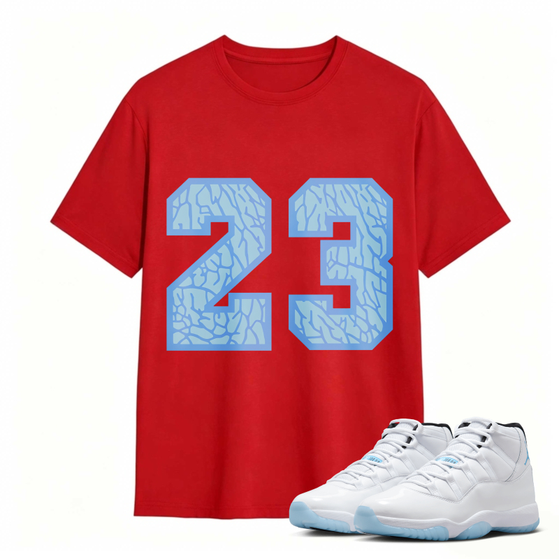 Number 23 Blue Cracked Pattern Shirt To Match Air Jordan 11 White Legend Blue - Sneaker Match Shirt