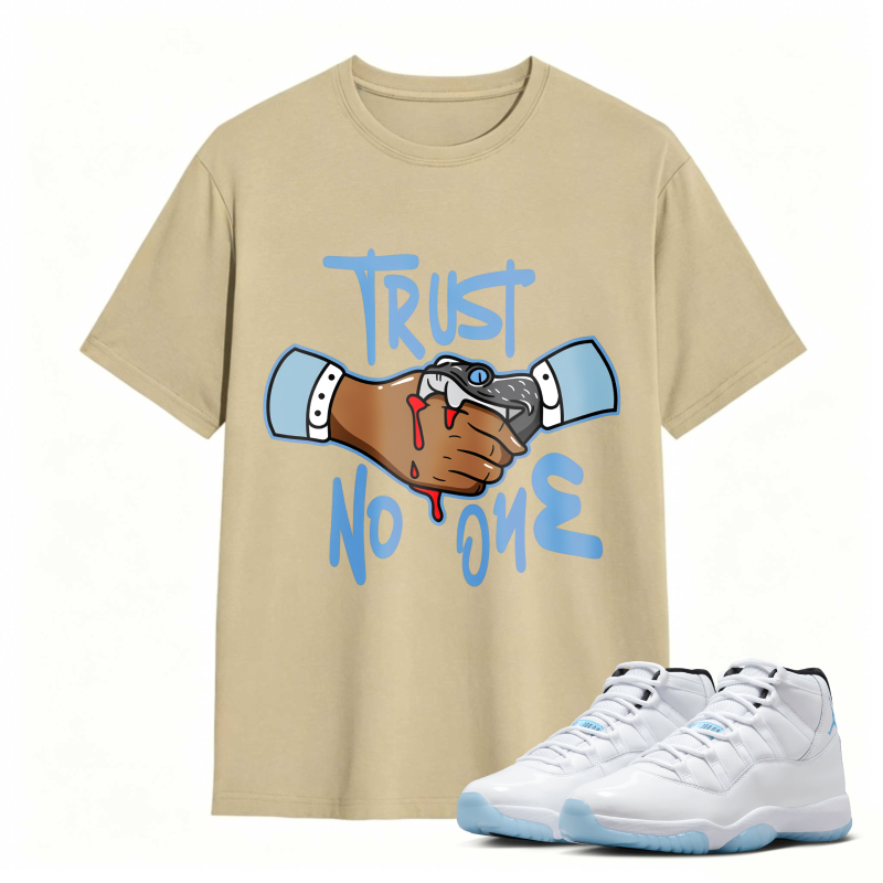 Trust No One Handshake With Blood Shirt To Match Air Jordan 11 White Legend Blue Sneaker Match Shirt