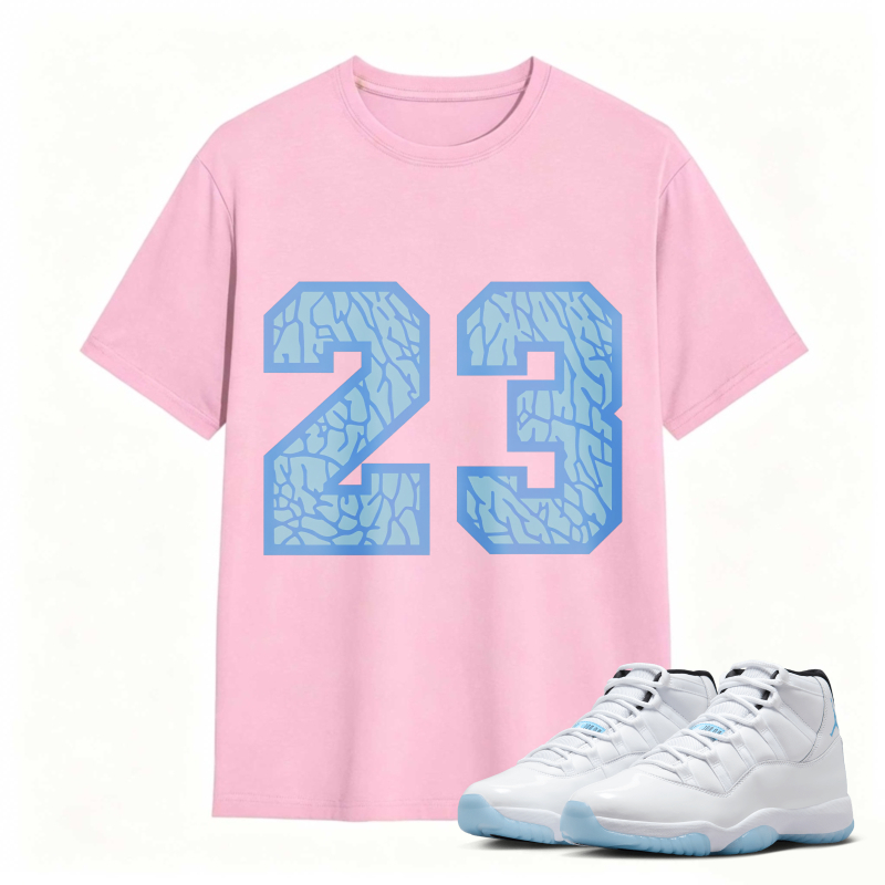 Number 23 Blue Cracked Pattern Shirt To Match Air Jordan 11 White Legend Blue - Sneaker Match Shirt