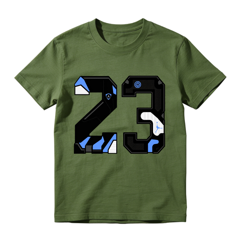 Number 23 With Jordan Logo And Blue Accents Shirt To Match Jordan 14 Black And University Blue Sneaker Match Shirt
