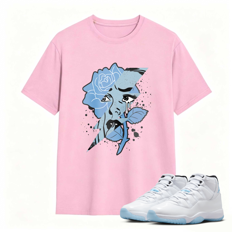 Blue Rose Face Art Shirt to Match Air Jordan 11 White Legend Blue - Sneaker Match Shirt