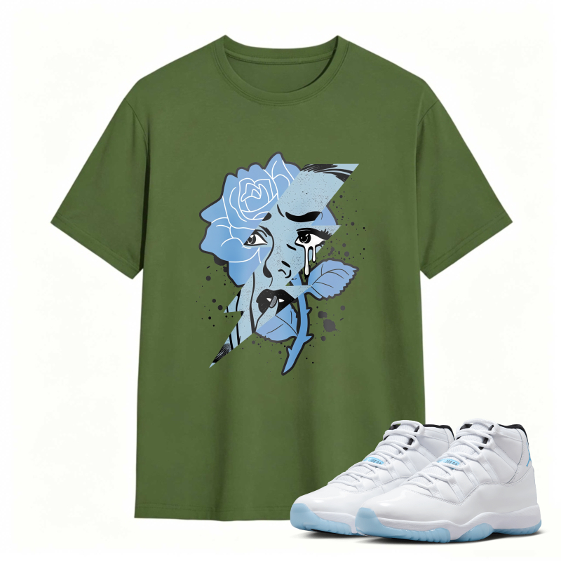 Blue Rose Face Art Shirt to Match Air Jordan 11 White Legend Blue - Sneaker Match Shirt