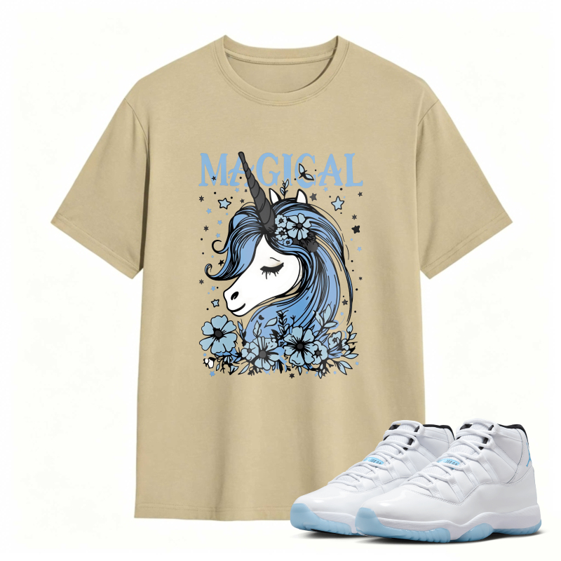 Unicorn With Blue Flowers And Stars Magical Shirt To Match Air Jordan 11 White Legend Blue Sneaker Match Shirt