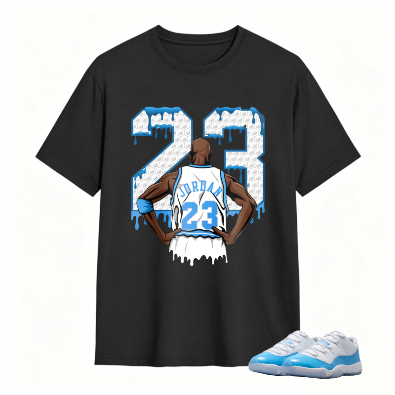 Michael Jordan 23 Dripping Number Back View Shirt To Match Jordan 11 University Blue Sneaker Match Shirt