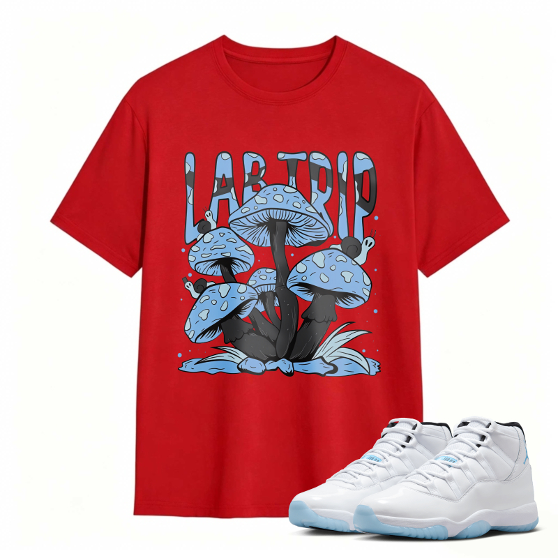 Mushroom Lab Trip Graphic Shirt to Match Air Jordan 11 White Legend Blue - Sneaker Match Shirt