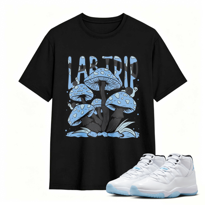 Mushroom Lab Trip Graphic Shirt to Match Air Jordan 11 White Legend Blue - Sneaker Match Shirt
