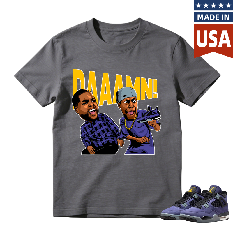 Cartoon Characters With Daaamn Text Shirt To Match Jordan 4 Lakers Imperial Purple Sneaker Match Shirt