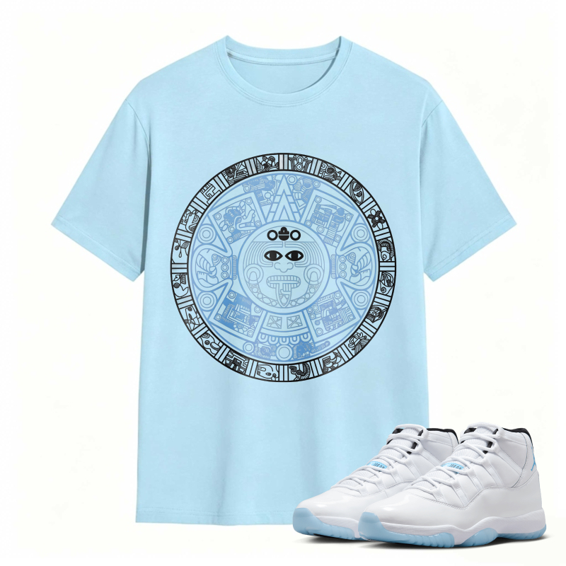 Aztec Calendar Design Shirt to Match Air Jordan 11 White Legend Blue - Sneaker Match Shirt
