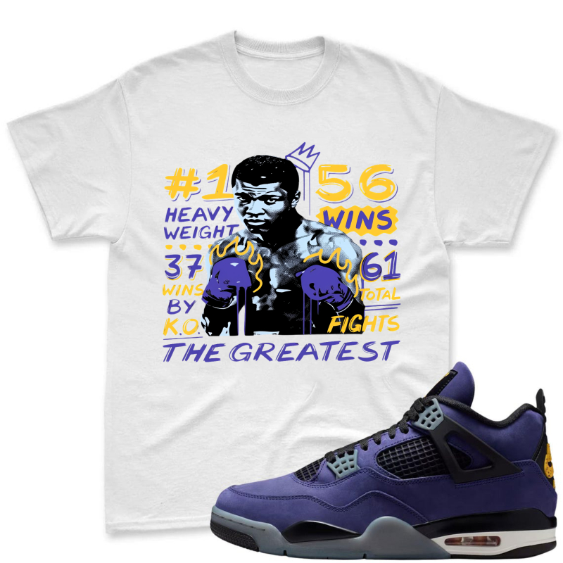Muhammad Ali Boxing Stats And Legacy Shirt To Match Jordan 4 Lakers Imperial Purple Sneaker Match Shirt